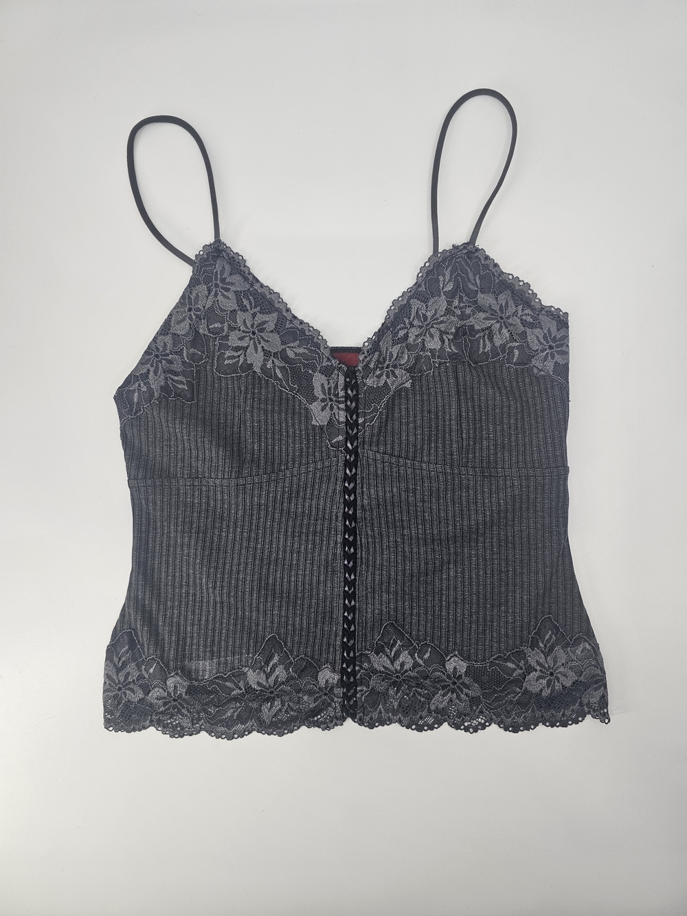 Red by BKE Y2K Lace Ribbed Cami Tank Top Gray Black Size S